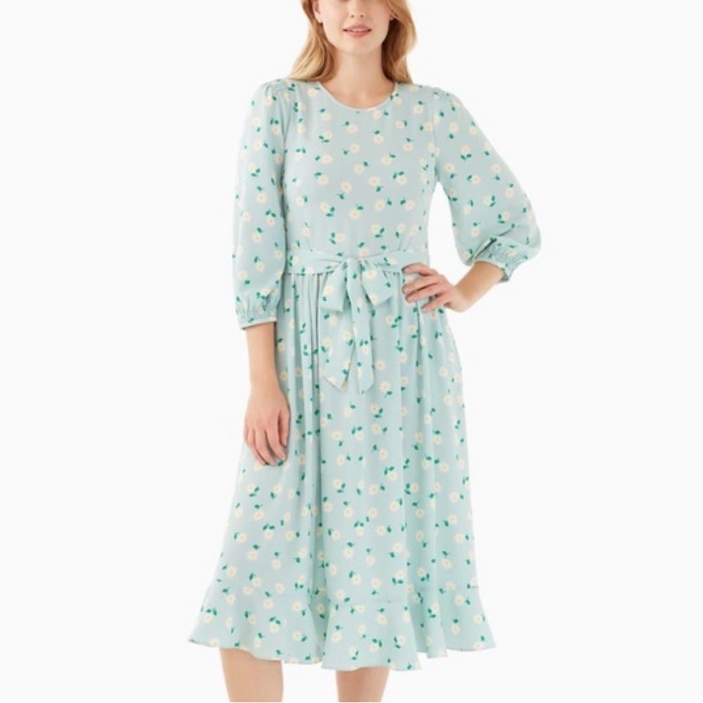 Kate Spade Dancing Asters Midi Dress Size 4 Blue Floral Feminine Modest Prairie